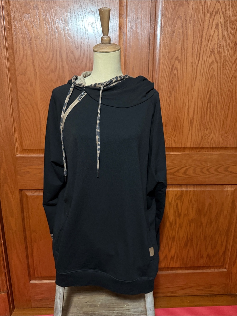 Maurices Black Hoodie with Leopard-Trim Drawstrings